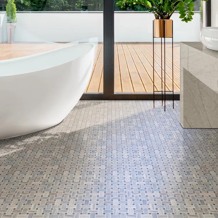 Angora Basketweave 12.5" x 12.5" Polished Marble Mosaic Floor and Wall Tile