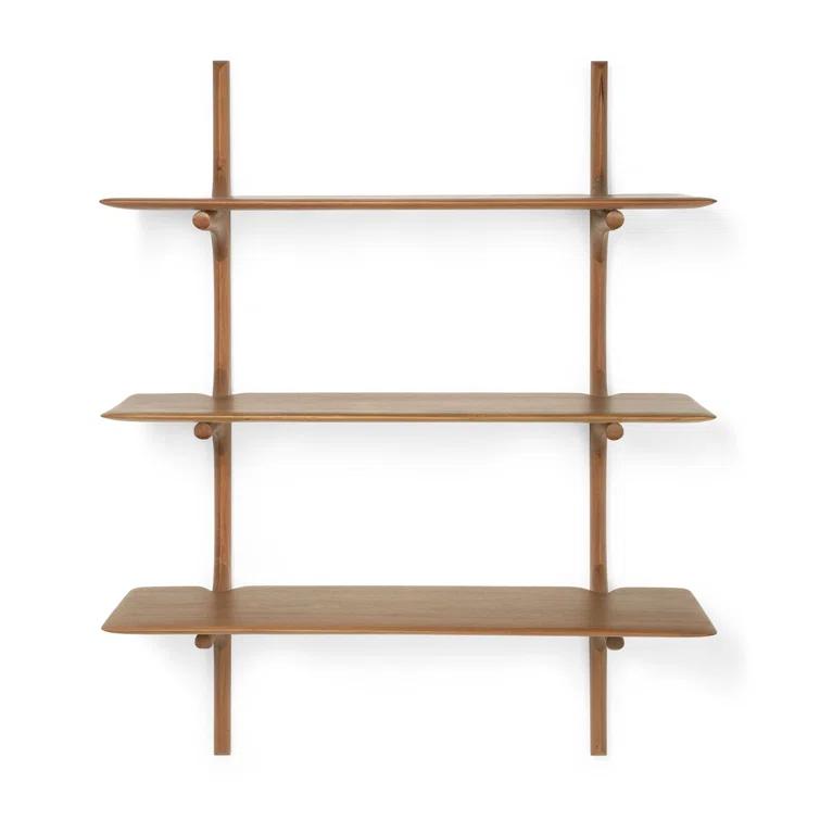Alain Van Havre Solid Mahogany 3-Tiered Varnished Brown Wall Shelf