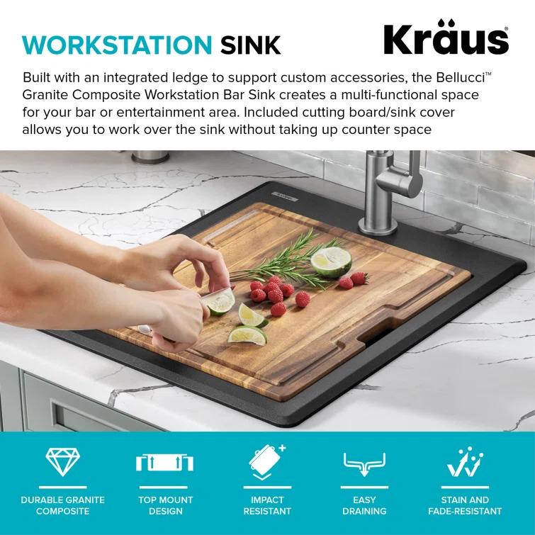 KRAUS Bellucci Granite Composite Workstation Drop-In Top Mount Single Bowl Kitchen Sink with Accessories