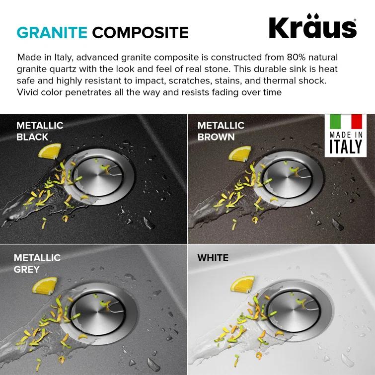 KRAUS Bellucci Granite Composite Workstation Drop-In Top Mount Single Bowl Kitchen Sink with Accessories