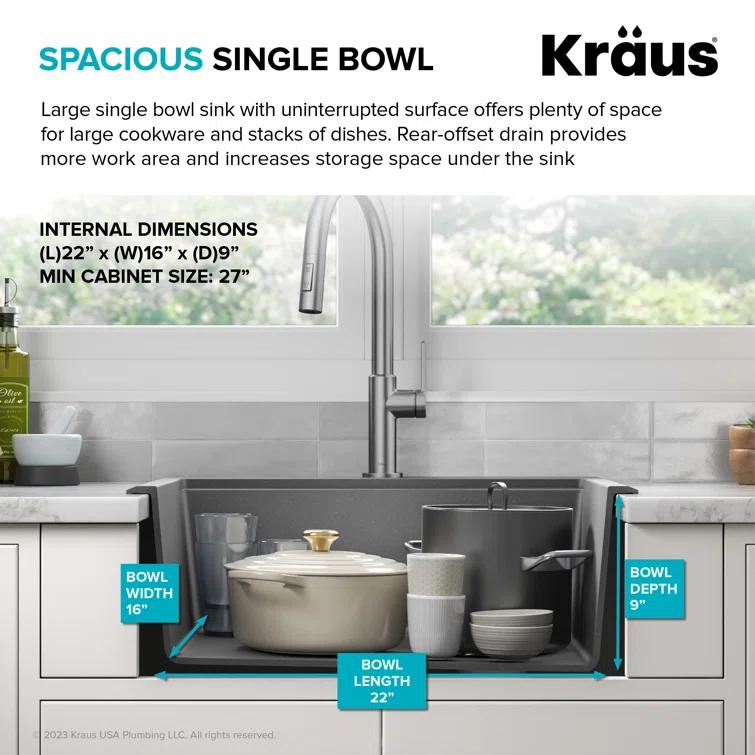 KRAUS Bellucci Granite Composite Workstation Drop-In Top Mount Single Bowl Kitchen Sink with Accessories