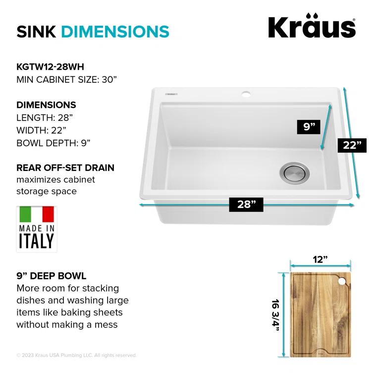 KRAUS Bellucci Granite Composite Workstation Drop-In Top Mount Single Bowl Kitchen Sink with Accessories