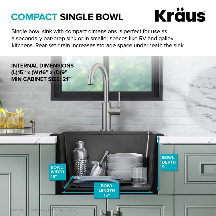 KRAUS Bellucci Granite Composite Workstation Drop-In Top Mount Single Bowl Kitchen Sink with Accessories