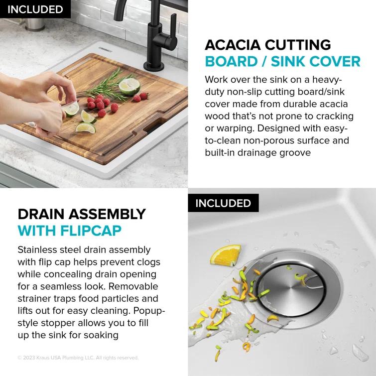 KRAUS Bellucci 28” Granite Workstation Drop In Top Mount Single Bowl Kitchen Sink with Accessories