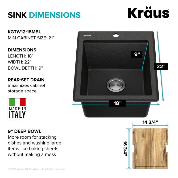KRAUS Bellucci Granite Composite Workstation Drop-In Top Mount Single Bowl Kitchen Sink with Accessories