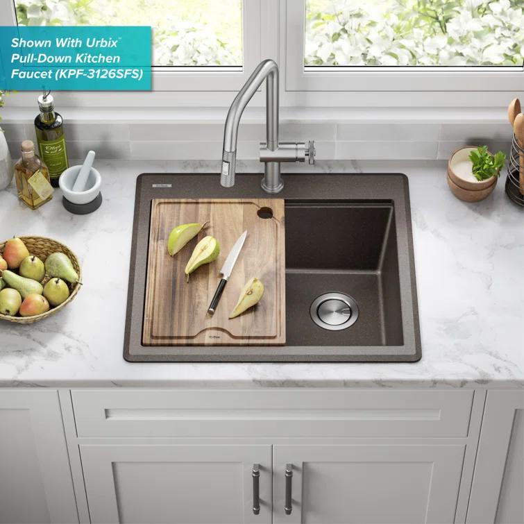 Kraus KGTW12-25MBR KRAUS Bellucci Granite Composite Workstation Drop-In Top Mount Single Bowl Kitchen Sink with Accessories