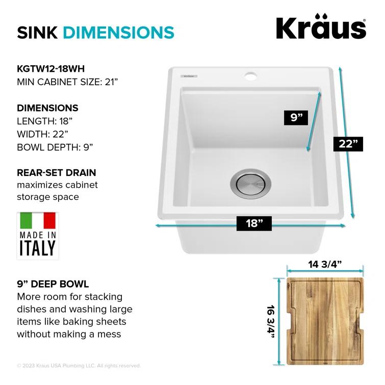 KRAUS Bellucci 28” Granite Workstation Drop In Top Mount Single Bowl Kitchen Sink with Accessories