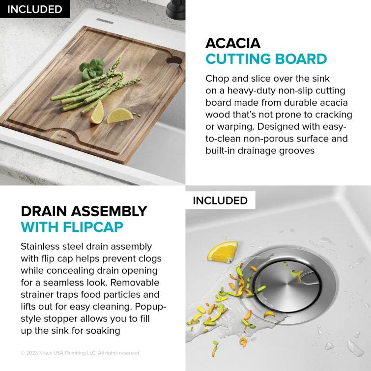 KRAUS Bellucci Granite Composite Workstation Drop-In Top Mount Single Bowl Kitchen Sink with Accessories