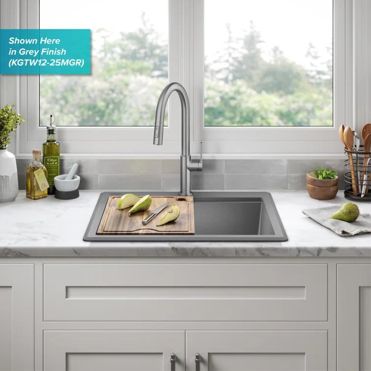 Kraus KGTW12-25MBR KRAUS Bellucci Granite Composite Workstation Drop-In Top Mount Single Bowl Kitchen Sink with Accessories