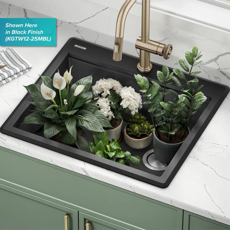 Kraus KGTW12-25MBR KRAUS Bellucci Granite Composite Workstation Drop-In Top Mount Single Bowl Kitchen Sink with Accessories