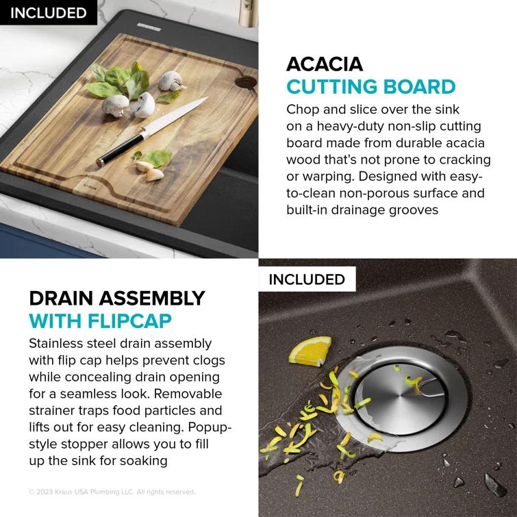 Kraus KGTW12-25MBR KRAUS Bellucci Granite Composite Workstation Drop-In Top Mount Single Bowl Kitchen Sink with Accessories
