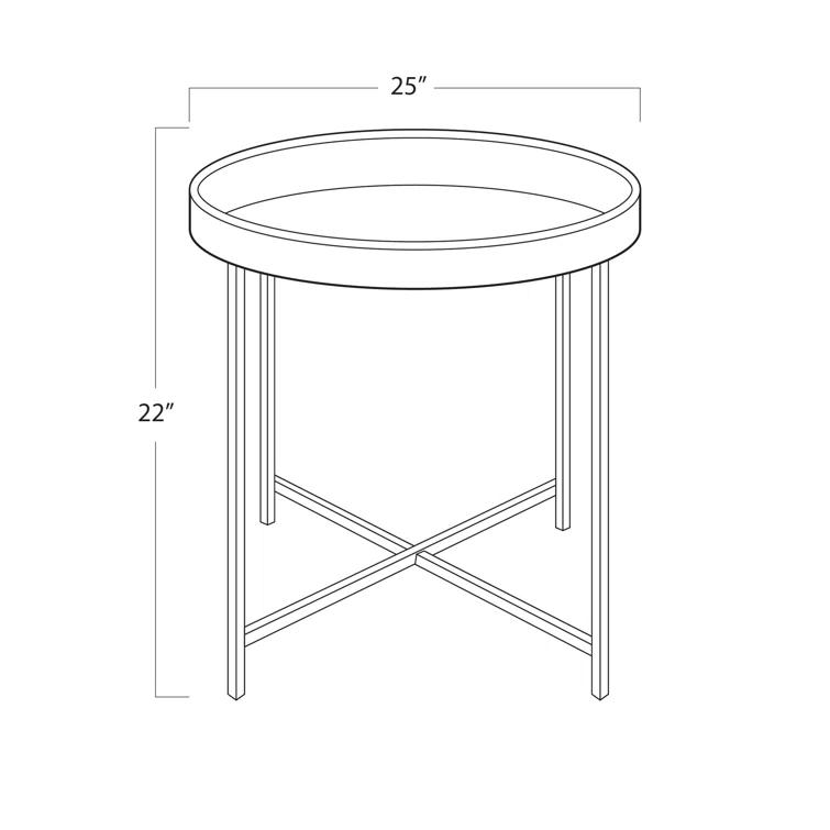 Small Black Round Metal Side Table with Polished Nickel Frame