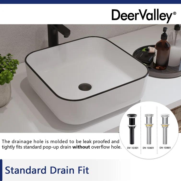 DeerValley Ace 15'' White/Black Square Ceramic Vessel Bathroom Sink
