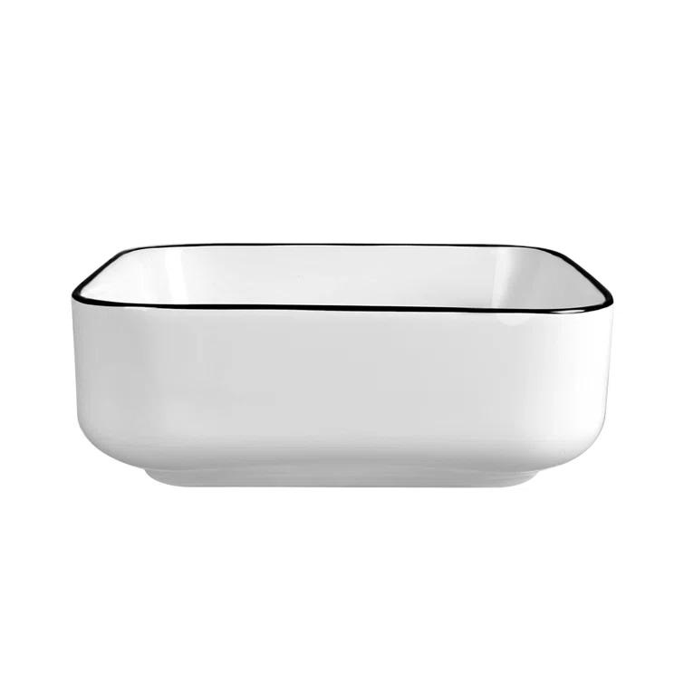 DeerValley Ace 15'' White/Black Square Ceramic Vessel Bathroom Sink
