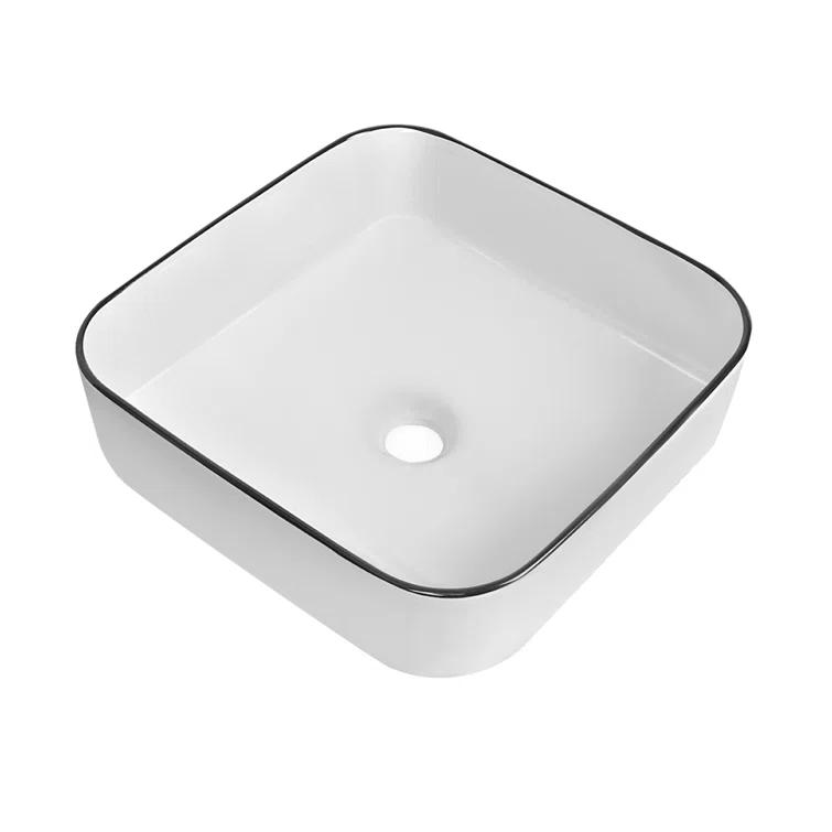 DeerValley Ace 15'' White/Black Square Ceramic Vessel Bathroom Sink