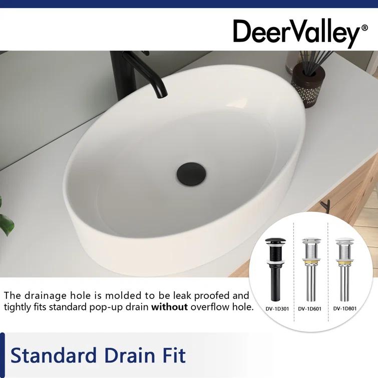 DeerValley 19.7'' x 14'' White Oval Vitreous China Vessel Bathroom Sink