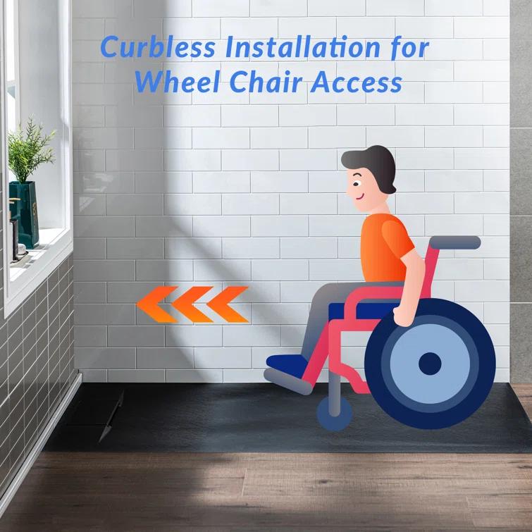 47.25" W x 35.4" D Solid Surface Rectangular Shower Base, Non-Slip, Low-Profile, Curbless, Wheelchair Accessible
