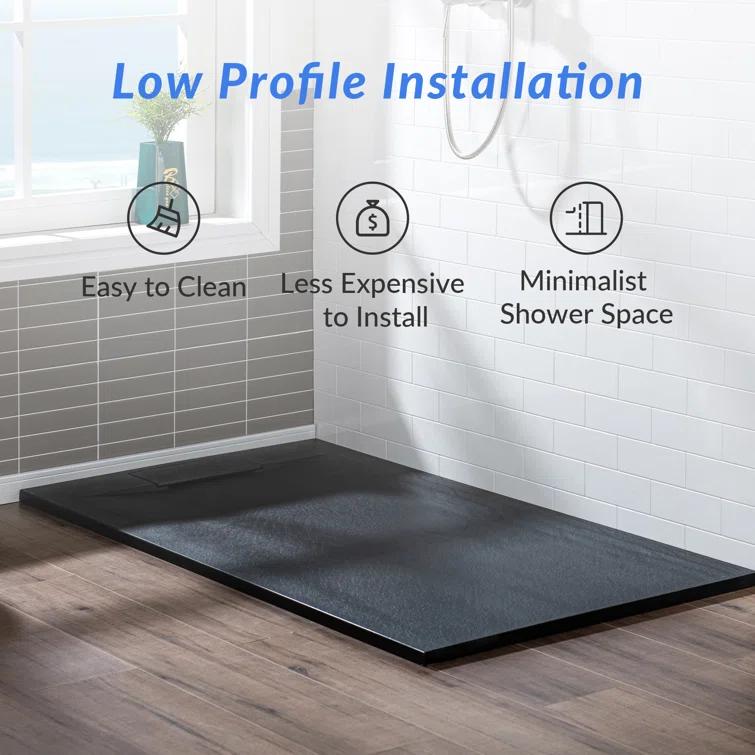 47.25" W x 35.4" D Solid Surface Rectangular Shower Base, Non-Slip, Low-Profile, Curbless, Wheelchair Accessible