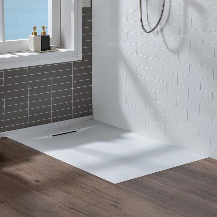 47.25" W x 35.4" D Solid Surface Rectangular Shower Base, Non-Slip, Low-Profile, Curbless, Wheelchair Accessible
