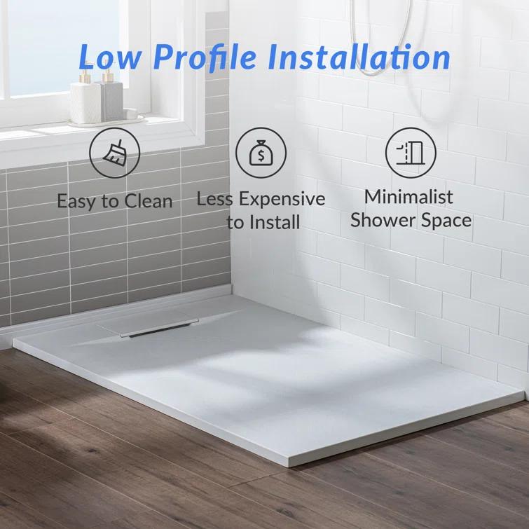 47.25" W x 35.4" D Solid Surface Rectangular Shower Base, Non-Slip, Low-Profile, Curbless, Wheelchair Accessible