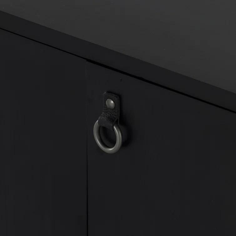 Contemporary 80'' Black Wash Poplar Media Console with Cabinet