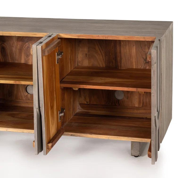 Maya Aged Grey 72" Reclaimed Wood Media Console with Cabinet