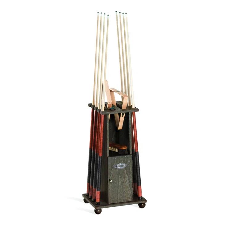 Driftwood Finish Heritage Floor Cue Rack with Storage