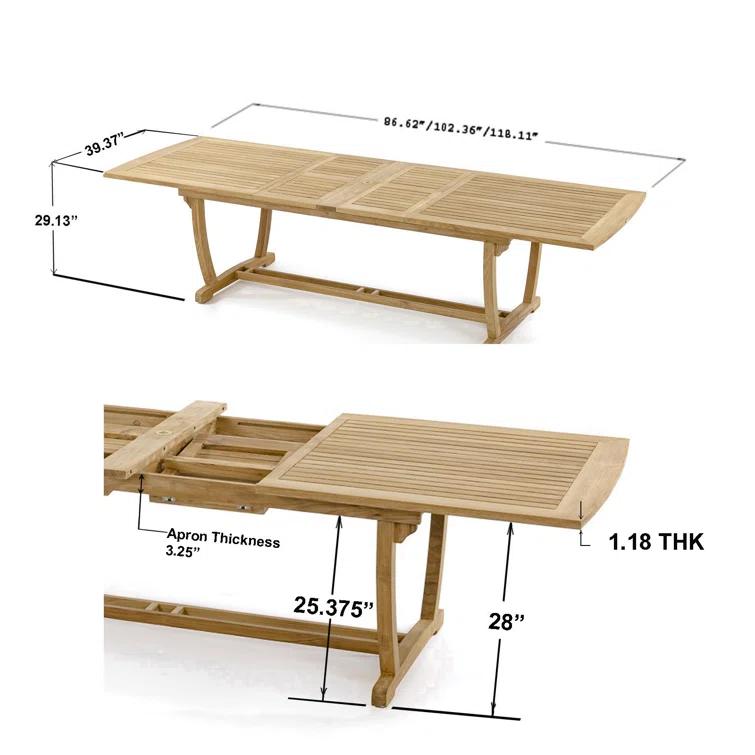 Extendable Rectangular Teak Outdoor Dining Table