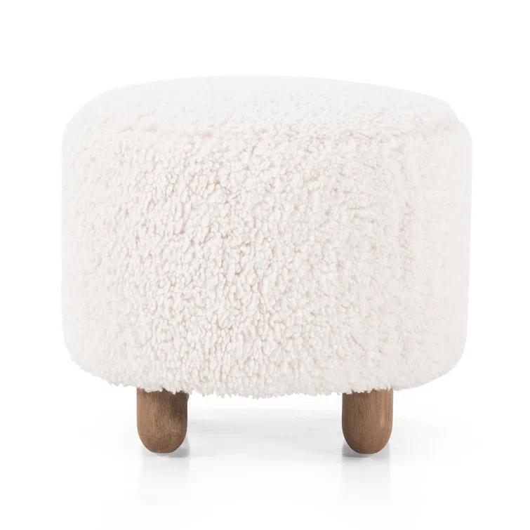 Genevieve Round Ottoman - Ivory Sheepskin
