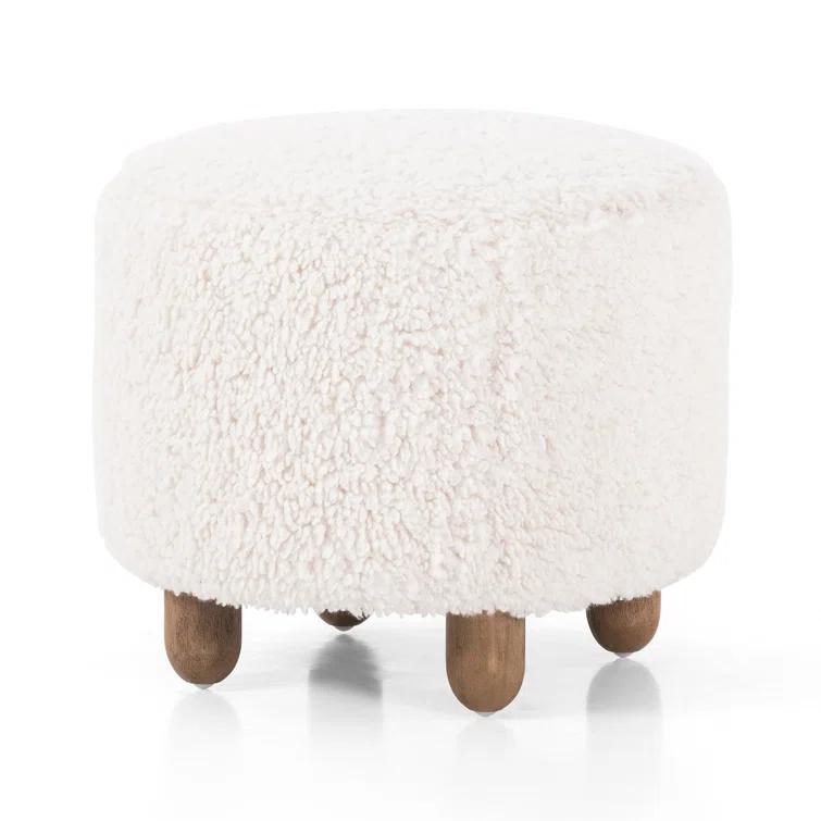 Genevieve Round Ottoman - Ivory Sheepskin
