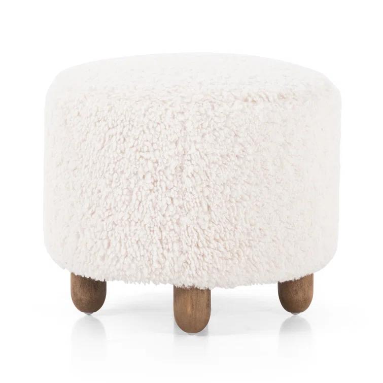 Genevieve Round Ottoman - Ivory Sheepskin
