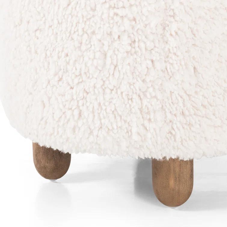 Genevieve Round Ottoman - Ivory Sheepskin