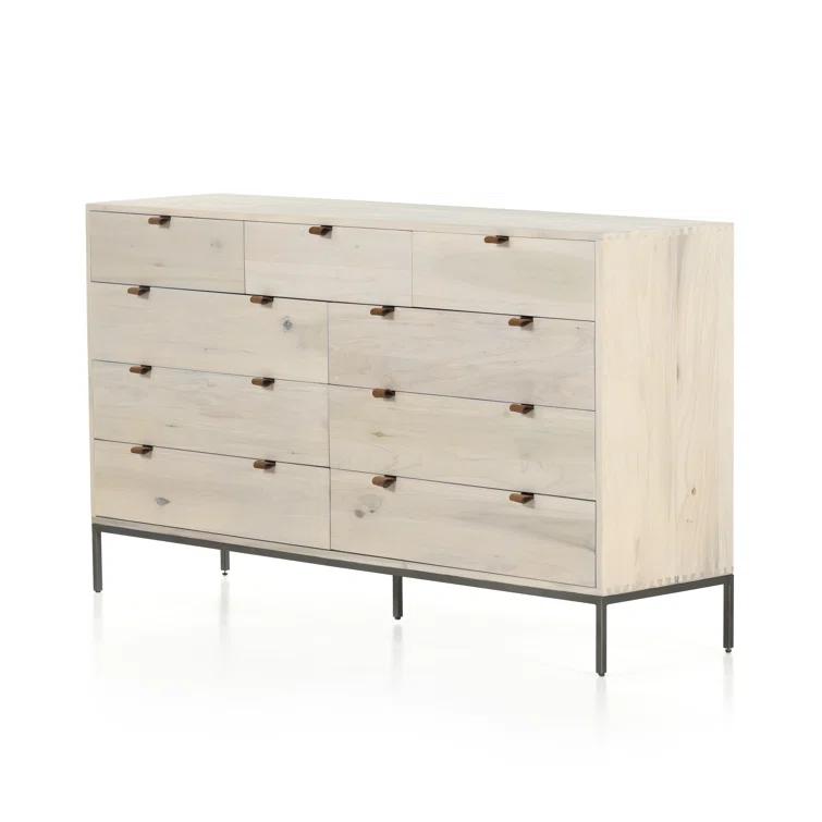 Dove Poplar and Toffee Leather 9-Drawer Dresser