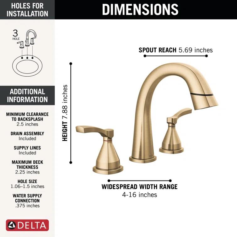 Stryke Widespread Bathroom Faucet with Drain Assembly and DIAMOND™ Seal Technology