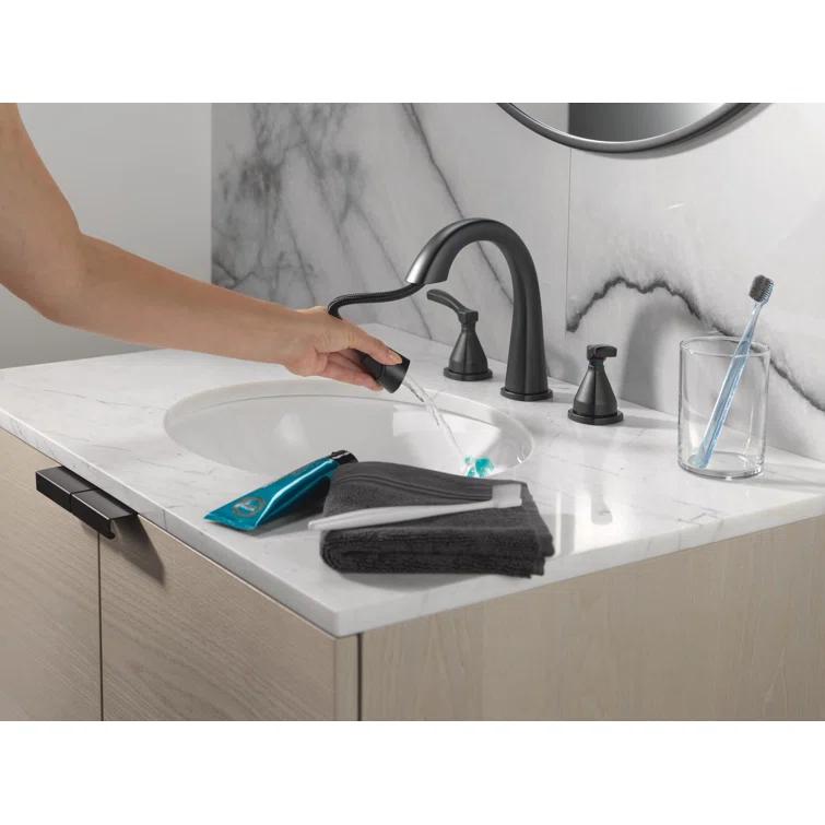 Stryke 3-Hole Widespread Pull Out Sprayer Bathroom Faucet, 2-Handle Bathroom Sink Faucet