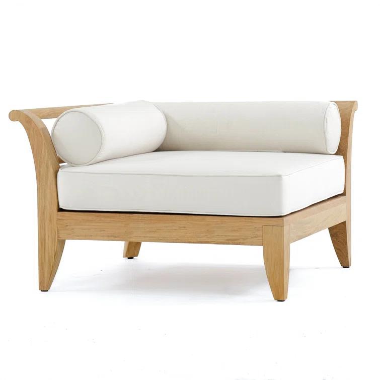 Reversible Brown Teak Outdoor Daybed with Off-White Cushions