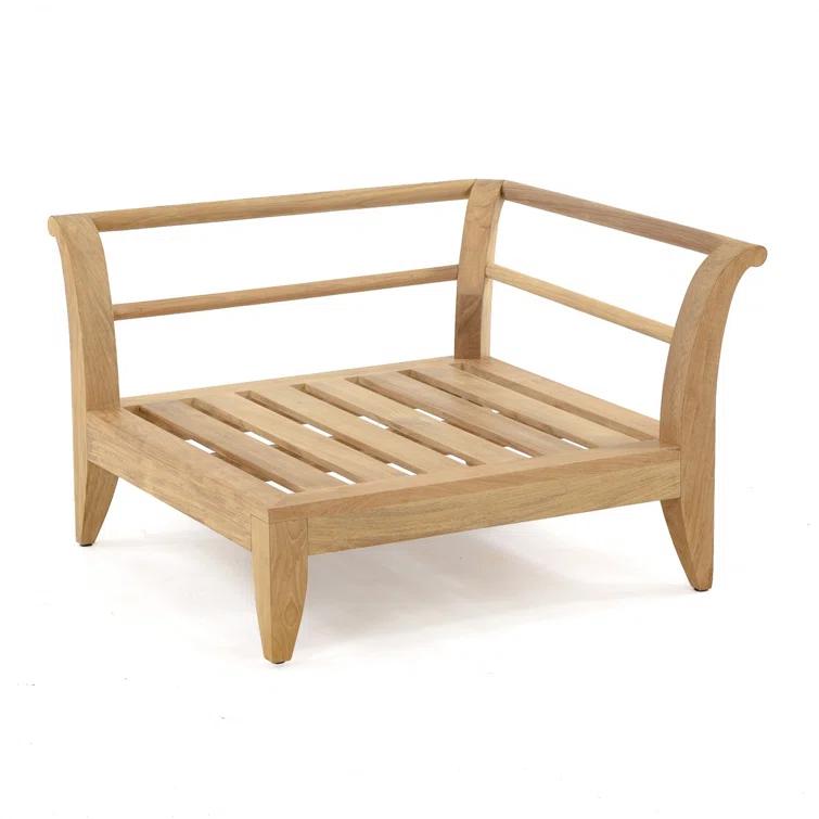 Reversible Brown Teak Outdoor Daybed with Off-White Cushions