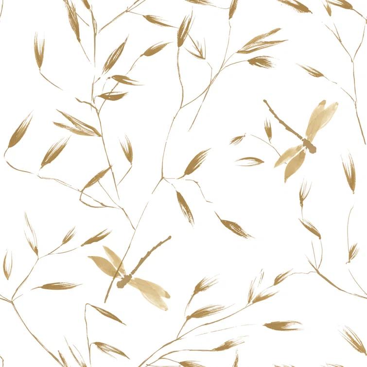 Tempaper & Co.® Dragonfly Removable Peel and Stick Wallpaper, Golden Ochre, 28 sq. ft.: Botanical Vinyl, Prepasted, Leaf Pattern