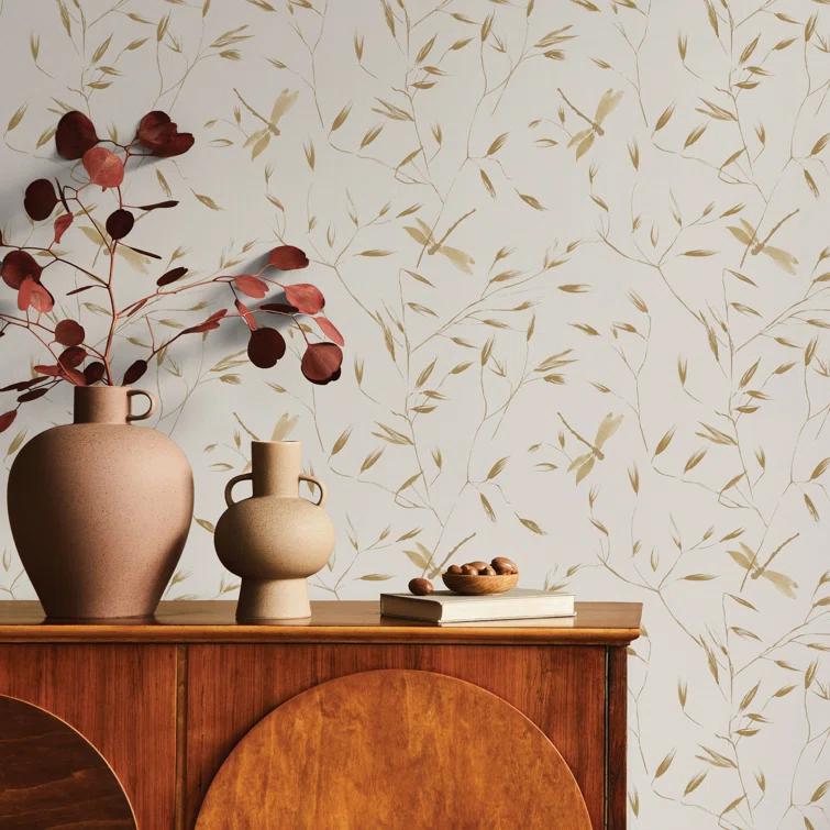 Tempaper & Co.® Dragonfly Removable Peel and Stick Wallpaper, Golden Ochre, 28 sq. ft.: Botanical Vinyl, Prepasted, Leaf Pattern