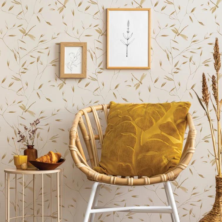 Tempaper & Co.® Dragonfly Removable Peel and Stick Wallpaper, Golden Ochre, 28 sq. ft.: Botanical Vinyl, Prepasted, Leaf Pattern