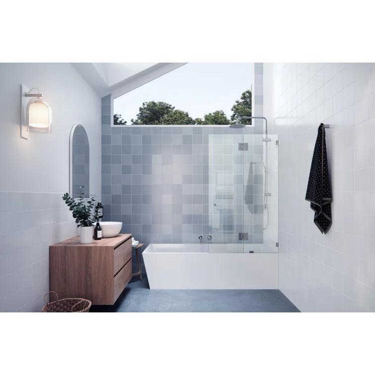 34" W. x 58.25" H in. Frameless Glass Hinged Bathtub Door