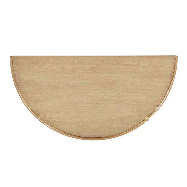 Antique Beige Wood Demilune Console Table with Storage