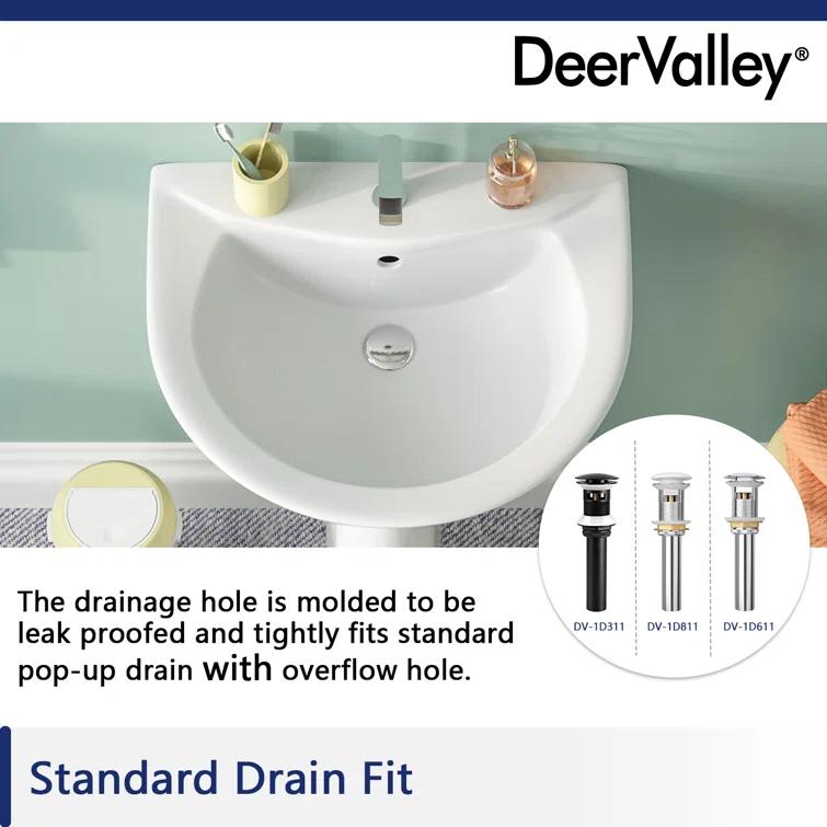Liberty 31.5" Tall White U-Shaped Vitreous China Pedestal Bathroom Sink with Overflow