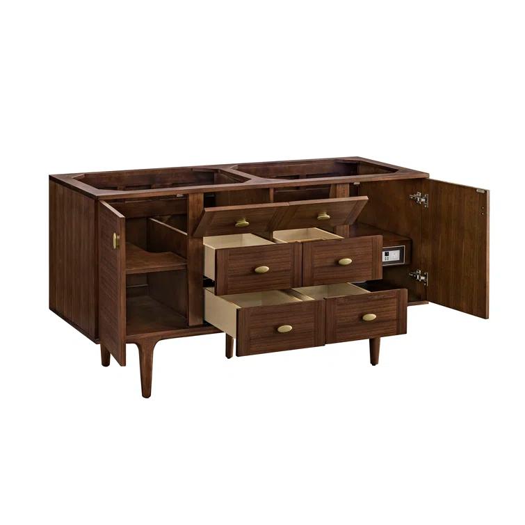 Amberly 60" Walnut Double Vanity Base with Brass Knobs