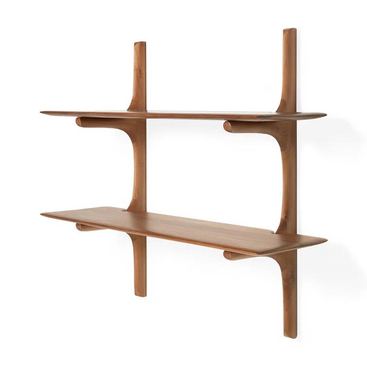 Varnished Brown Mahogany 2-Shelf Wall Unit