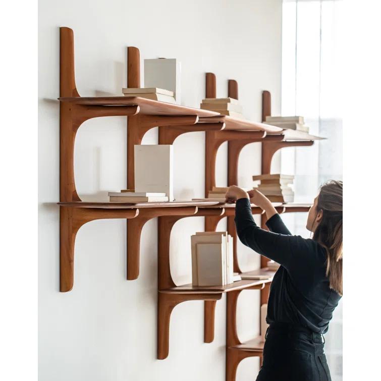 Varnished Brown Mahogany 2-Shelf Wall Unit