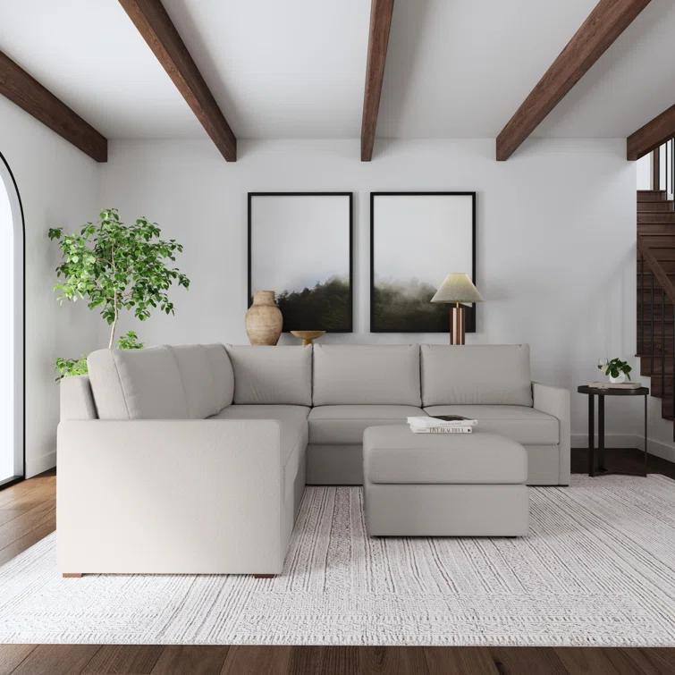 Flex 5 - Piece Upholstered Modular Sectional with Bumper Ottoman