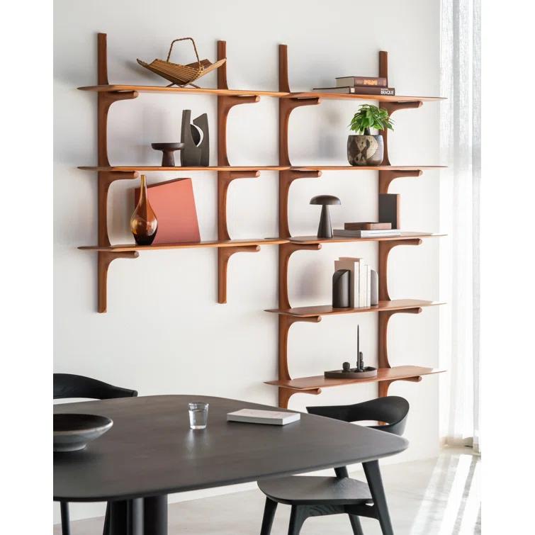 Alain Van Havre Solid Mahogany 3-Tiered Varnished Brown Wall Shelf