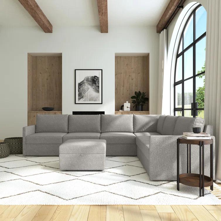 Flex 6 - Piece Upholstered Modular Sectional with Storage Ottoman