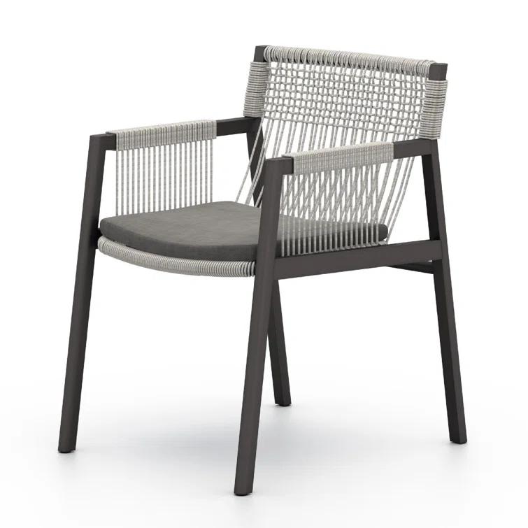 Gray Aluminum Outdoor Dining Chair with Woven Cushions